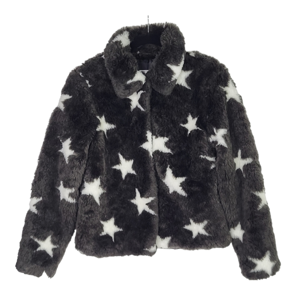 🪷3/$20🪷 Macy's Girls Black Faux Fur Bomber Jacket Black White Stars